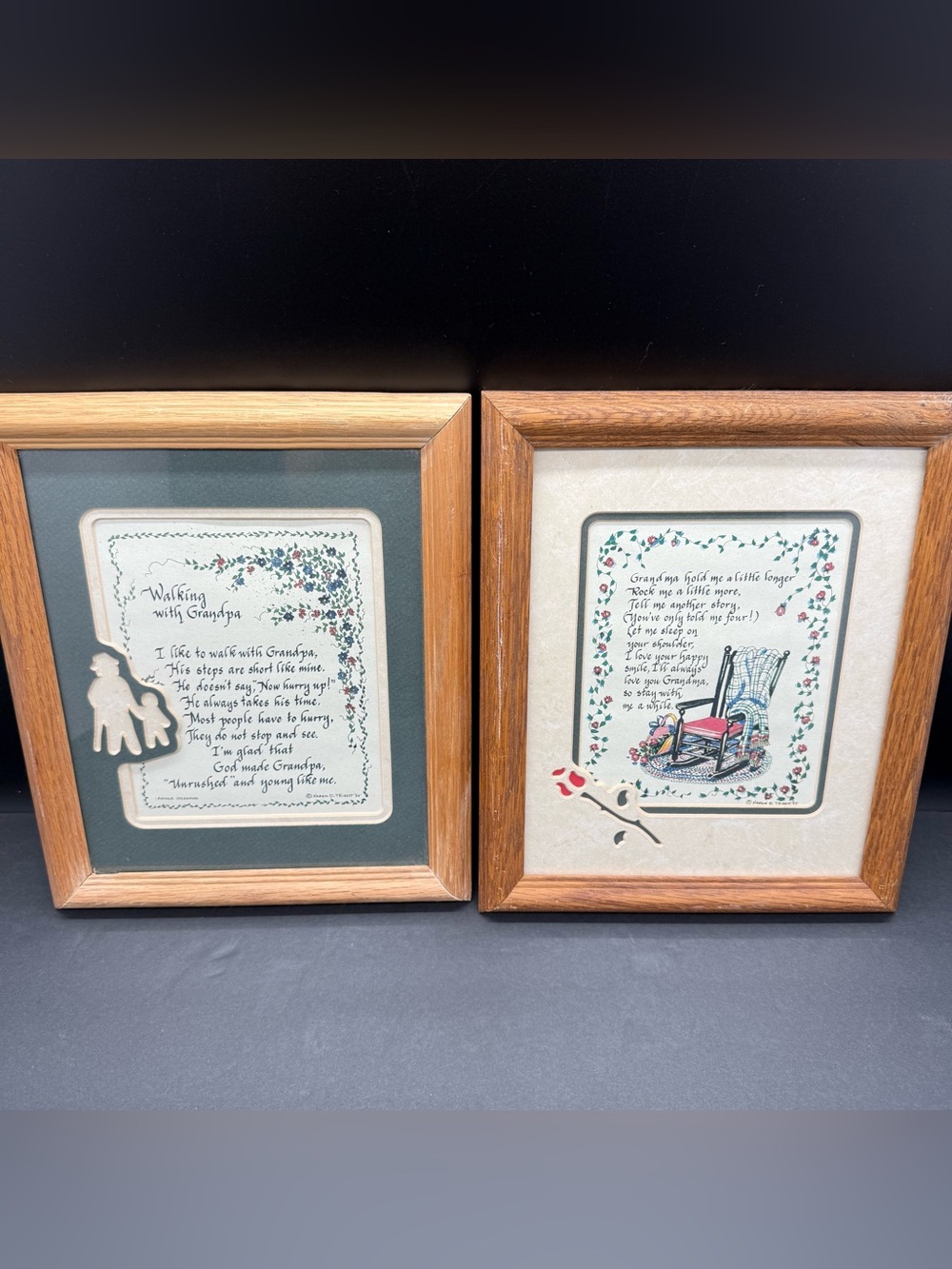 Two Wooden Frame Poems “Grandma hold me” “Walking with grandpa” Cottagecore
